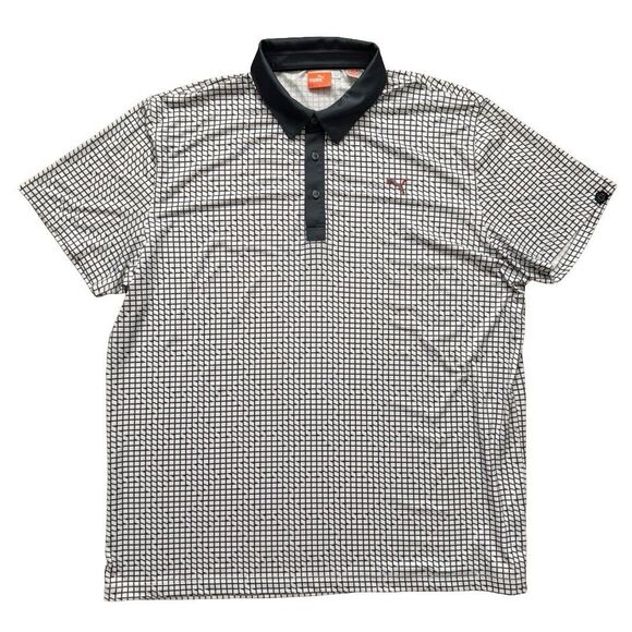 PUMA Sport Lifestyle Polo Shirt XXL Grid Print Black White Dri-Cell Golf Casual - Picture 1 of 10